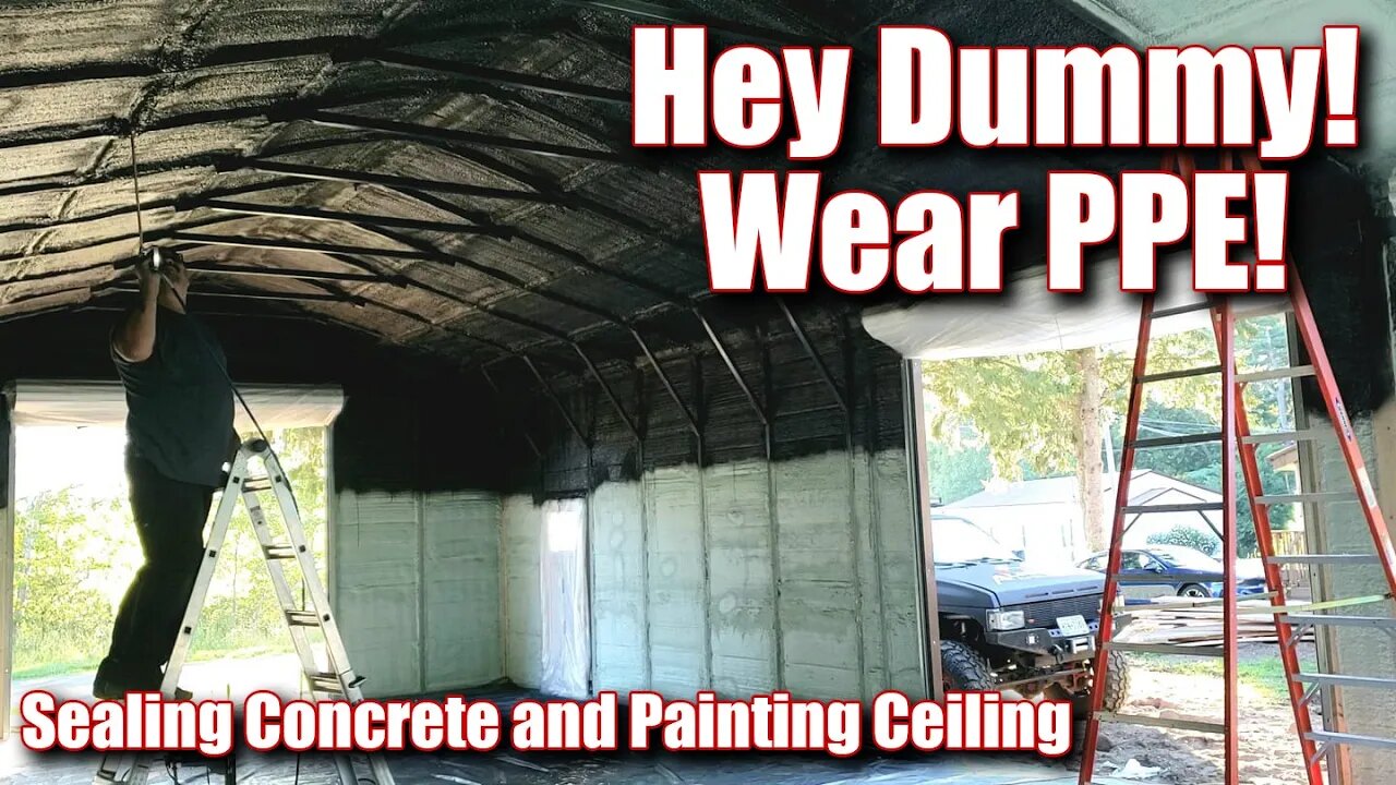 Steel Building - Seal Concrete Floors & Paint Spray Foam Insulation