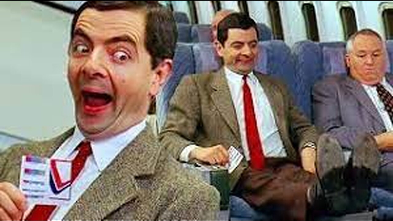 "Laugh out loud with Mr. Bean's hilarious antics in the AIRPLANE Bean movie - Watch funny clips