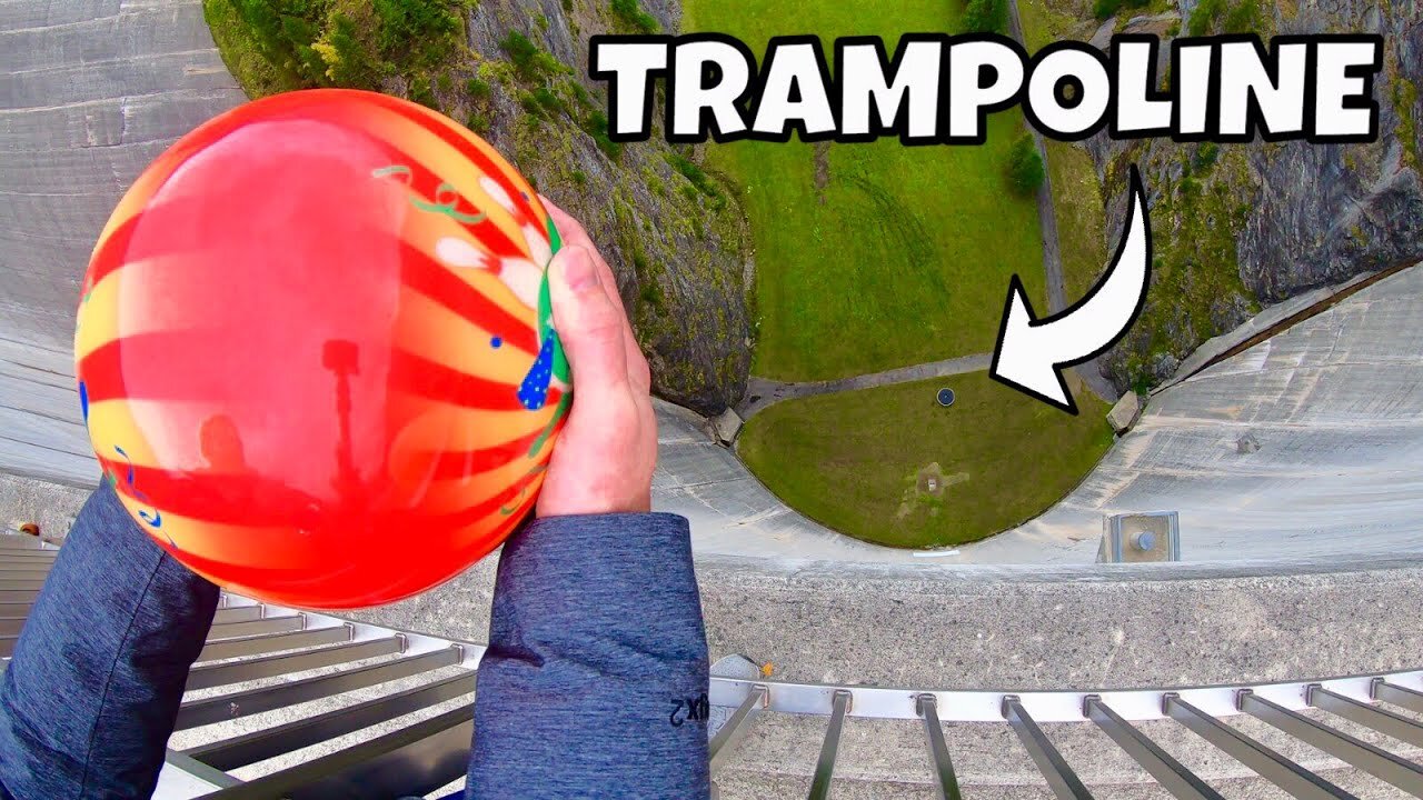 BOWLING BALL Vs. TRAMPOLINE from 165m Dam!