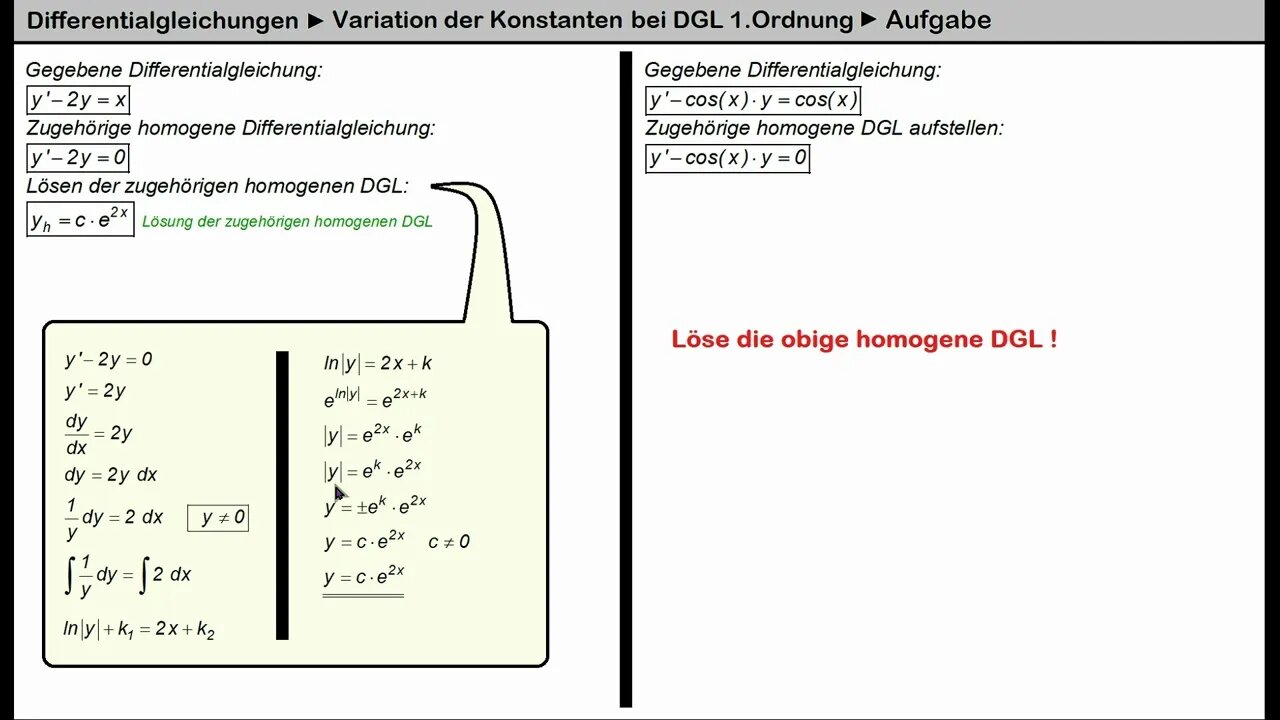 Differentialgleichungen ►Variation der Konstanten bei DGL 1.Ordnung ► Aufgaben (interaktiv)