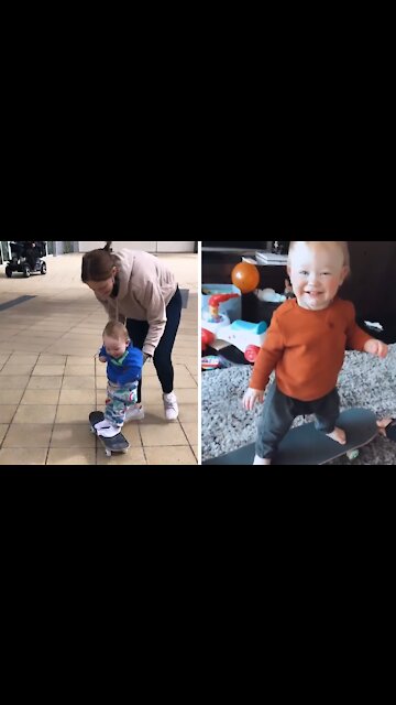 Fearless Toddler Learns How To Ride A Skateboard