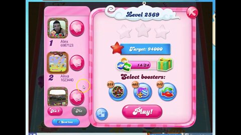 Candy Crush Level 2569 Audio Talkthrough, 2 Stars 0 Boosters