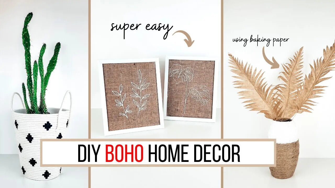 DIY BOHO HOME DECOR easy and budget friendly ideas | Palm Leaf, Line Pictures and BOHO basket