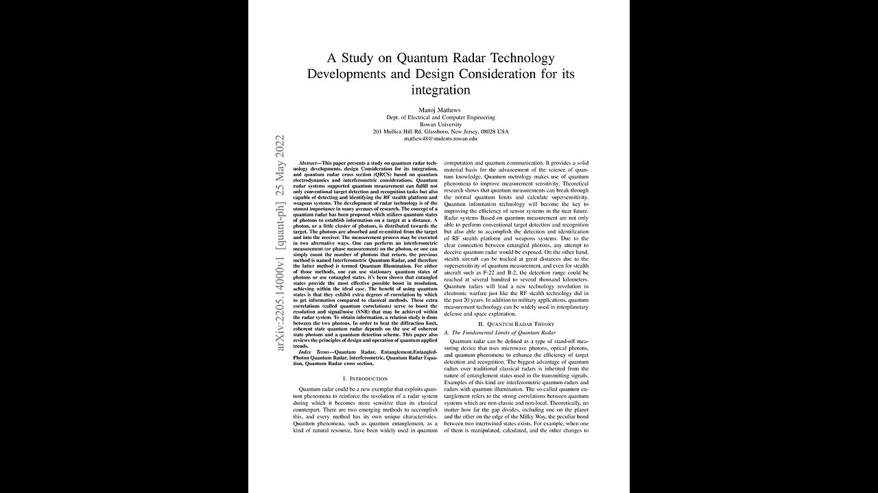 A Study on Quantum Radar Technology Developments. Manoj Mathews.