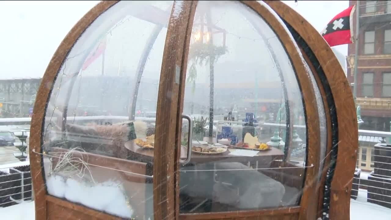 Dining in a snowstorm: Café Benelux offers heated domes