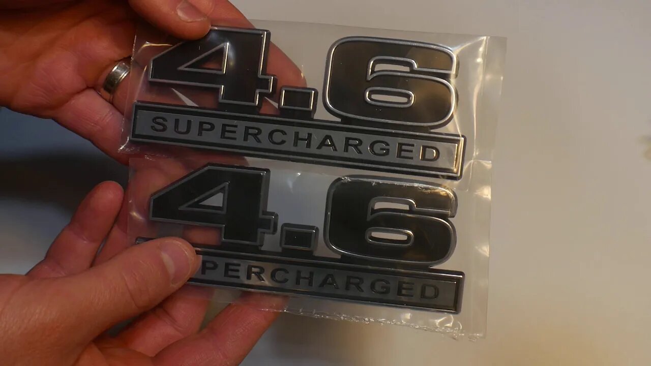 Supercharger 4.6 Liter SUPERCHARGED Engine Chrome & Black Emblems - 5" Long Pair