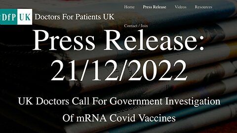Press Release: || UK Doctors Call For Government Investigation Of mRNA COVID Vaccines !!