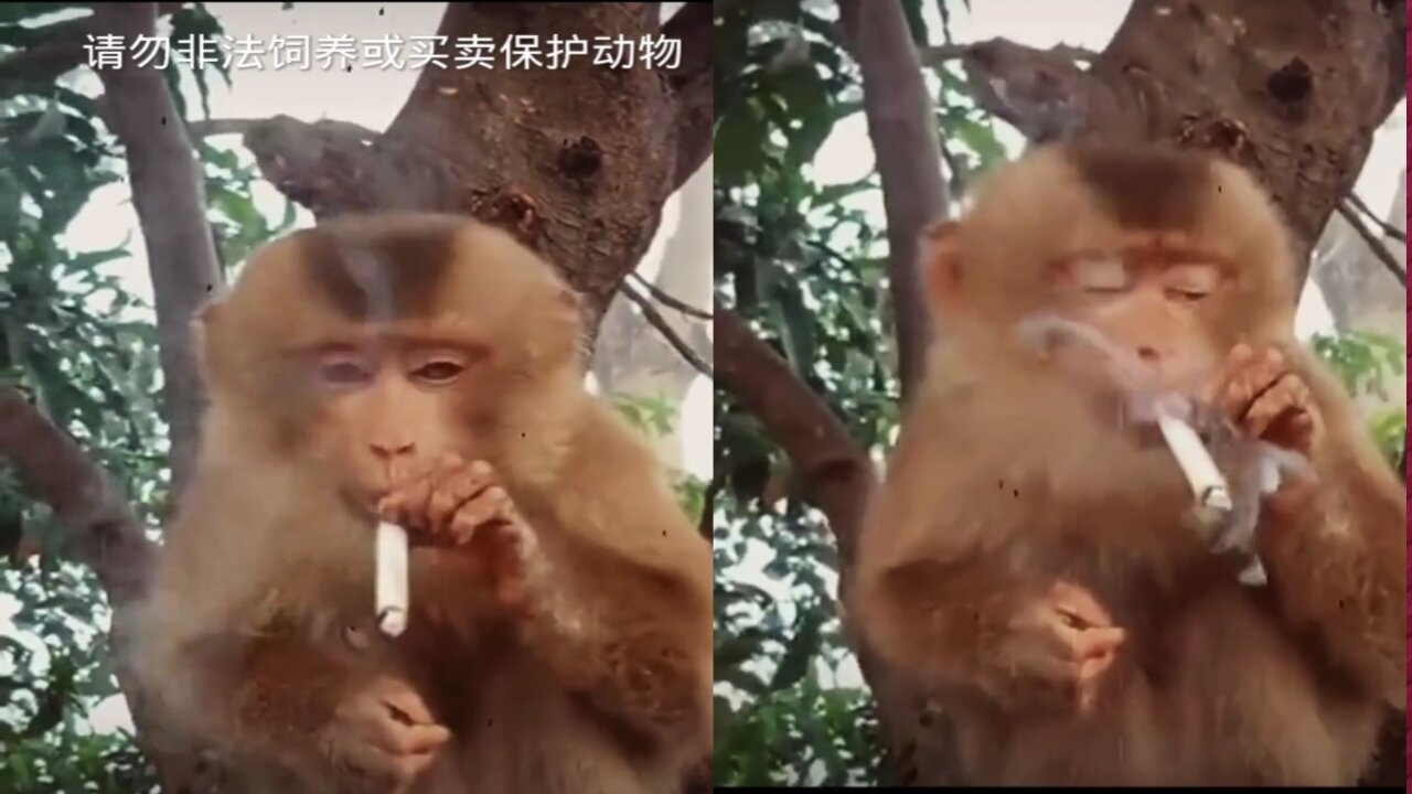 Monkey funny smoking video