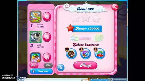 Candy Crush Level 622 Audio Talkthrough, 2 Stars 0 Boosters