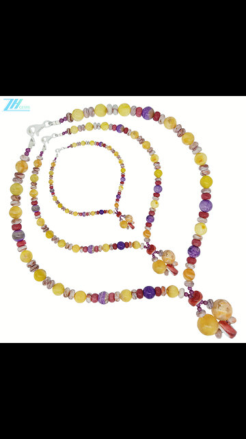 Red spiny oyster vintage sakura onyx pendant amber Charoite small size Amethyst necklace01