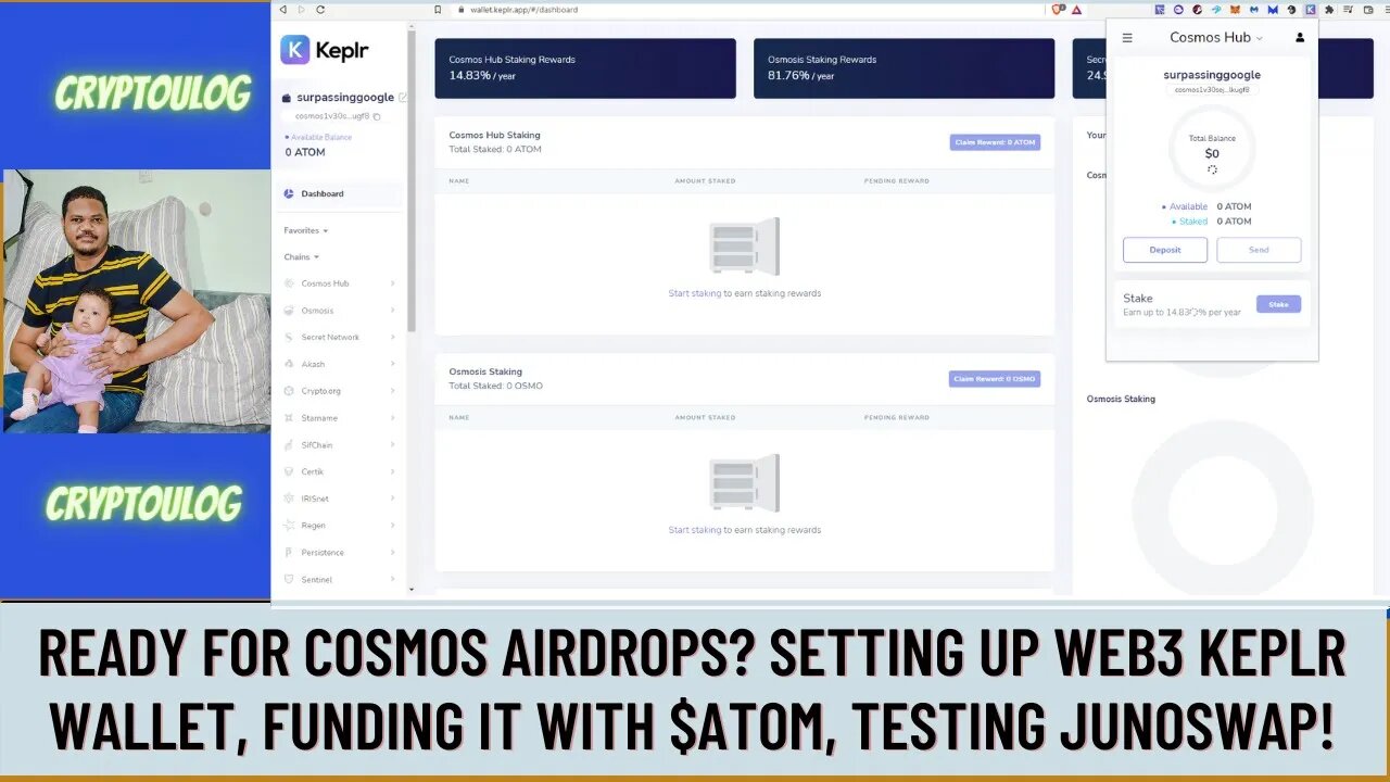 Ready For Cosmos Airdrops? Setting Up Web3 Keplr Wallet, Funding It With $ATOM, Testing JUNOswap!