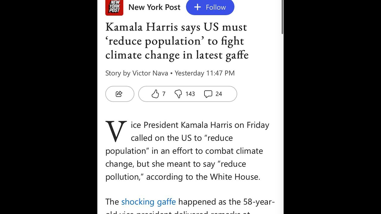 Kamala Harris- Reduce population. Just remember, population reduction is ONLY a conspiracy theory🤣