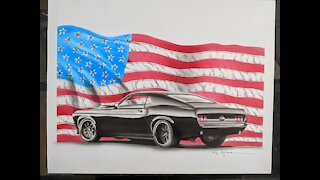 'Merica' Mustang airbrush rendering