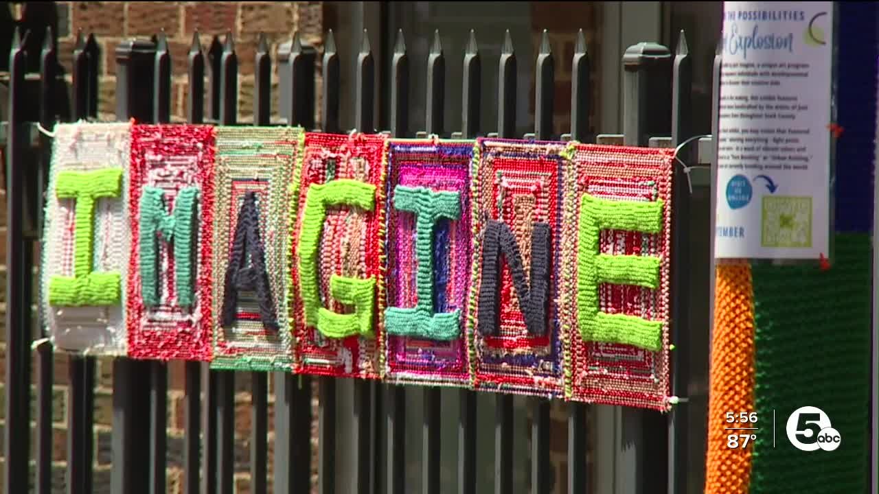 Volunteers team up with adults with developmental disabilities to bring a yarn 'explosion' to downtown Canton