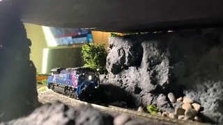 MRL SD70aces rolling through a tunnel