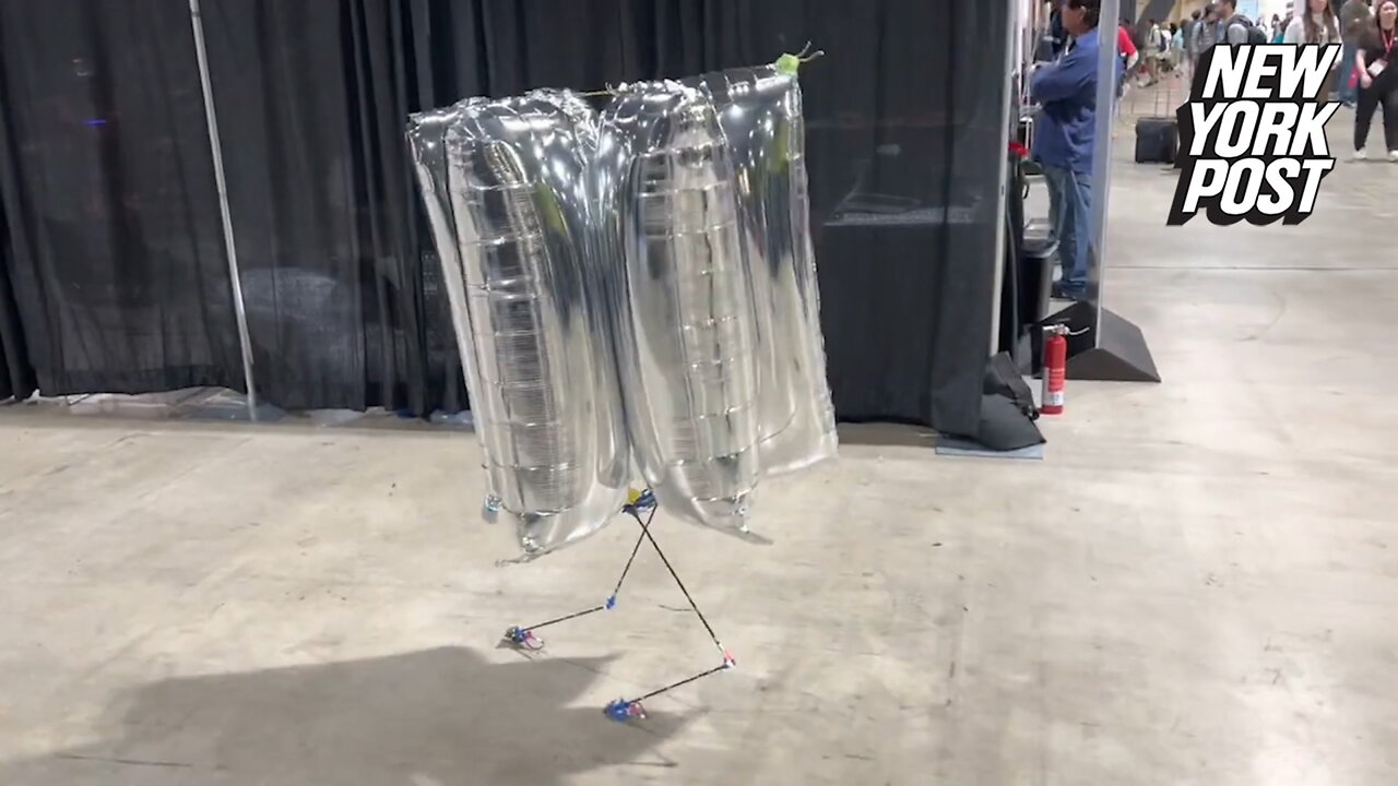 Balloon robot walks like he's drunk off helium