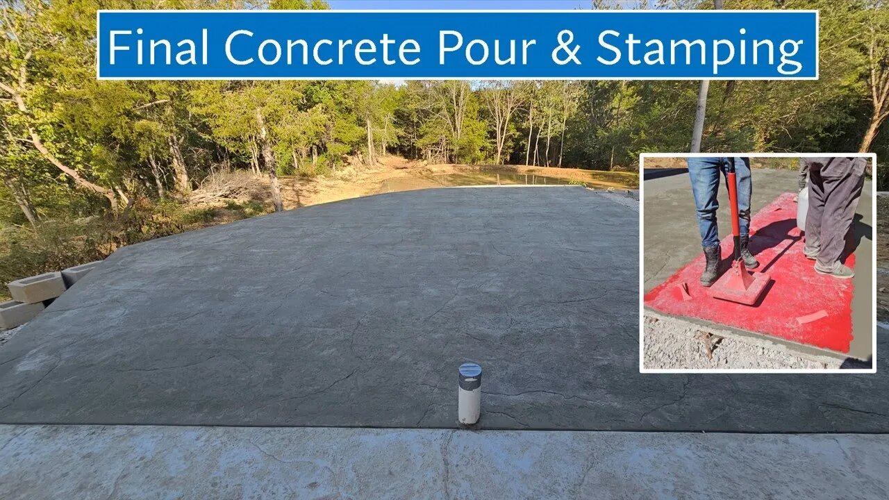 Southern Illinois VRBO rustic cabin build daily update -Final concrete pour & stamping! #concrete