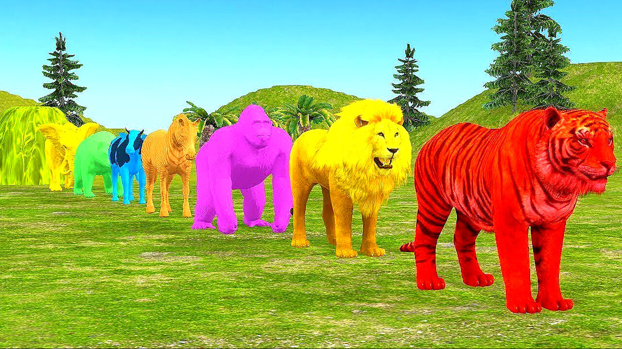 Paint Animals Gorilla Low Tiger LION Elephant Fountain Crossing Animal Game