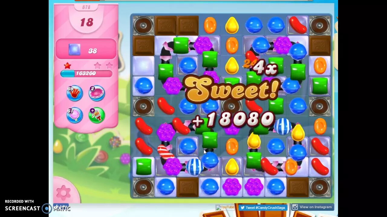 Candy Crush Level 878 Audio Talkthrough, 1 Star 0 Boosters