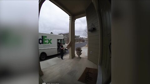 Home surveillance captures FedEx driver throwing package onto porch at Broomfield home