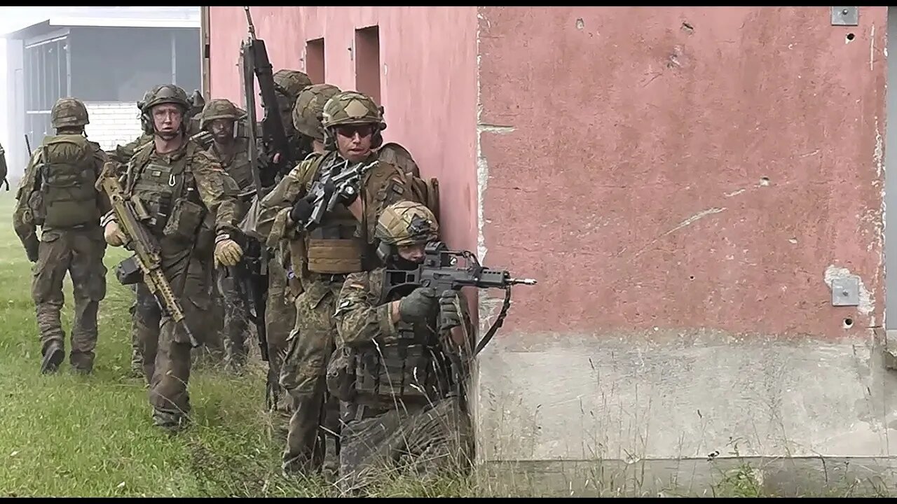 German Army Fallschirmjäger (Paratroopers) Storm Village During Urban Combat Training