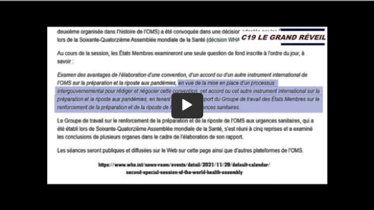 ACHTUNG !!! L'OMS PRÉPARE UN HOLD UP MORTIFÈRE VIA NOTRE SAN