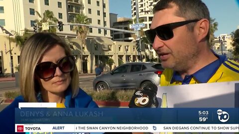 Demonstrators gather at Seaport Village to bring attention to war in Ukraine