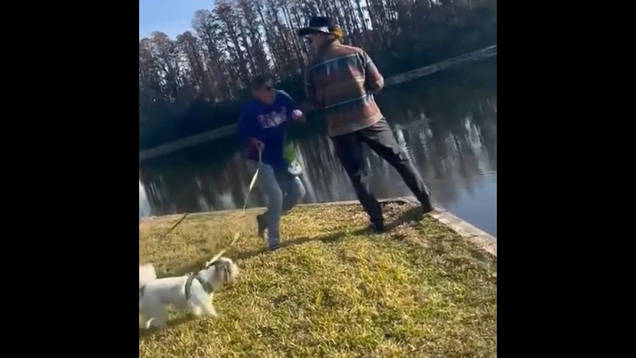 Feral Karen Tries To Push An Alpha Make Into The Lake And Fails Miserably