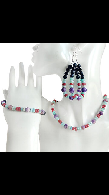 Black onyx Charoite Larimar high quality Genuine Gemstone handmade jewelry set 05