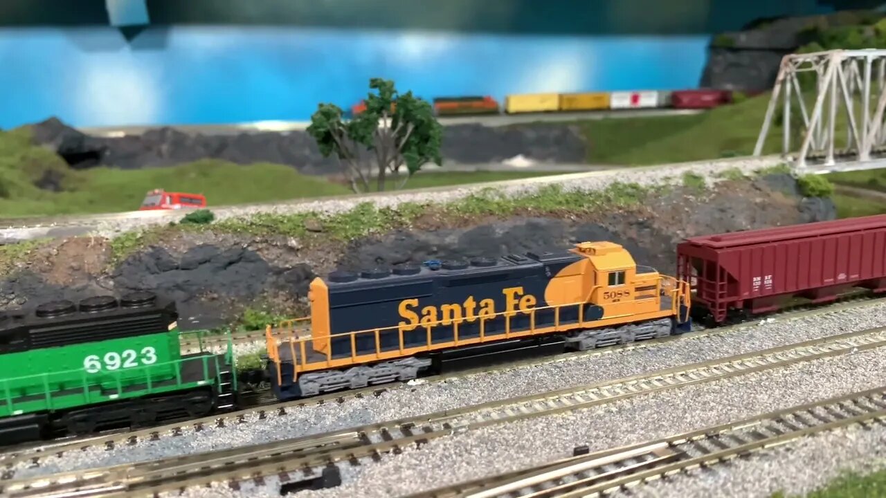 N Scale grain train waiting for the go signal