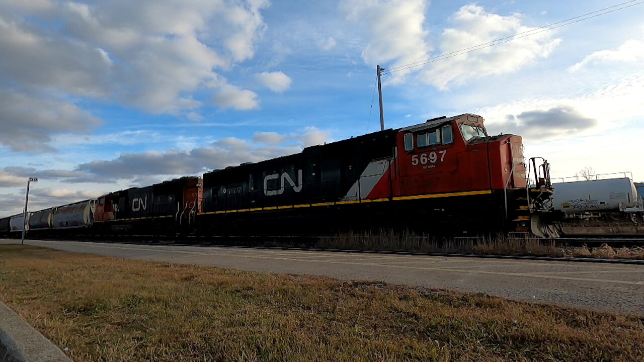 Manifest Train Westbound CN 5697 & CN 5744 Locomotives In Ontario