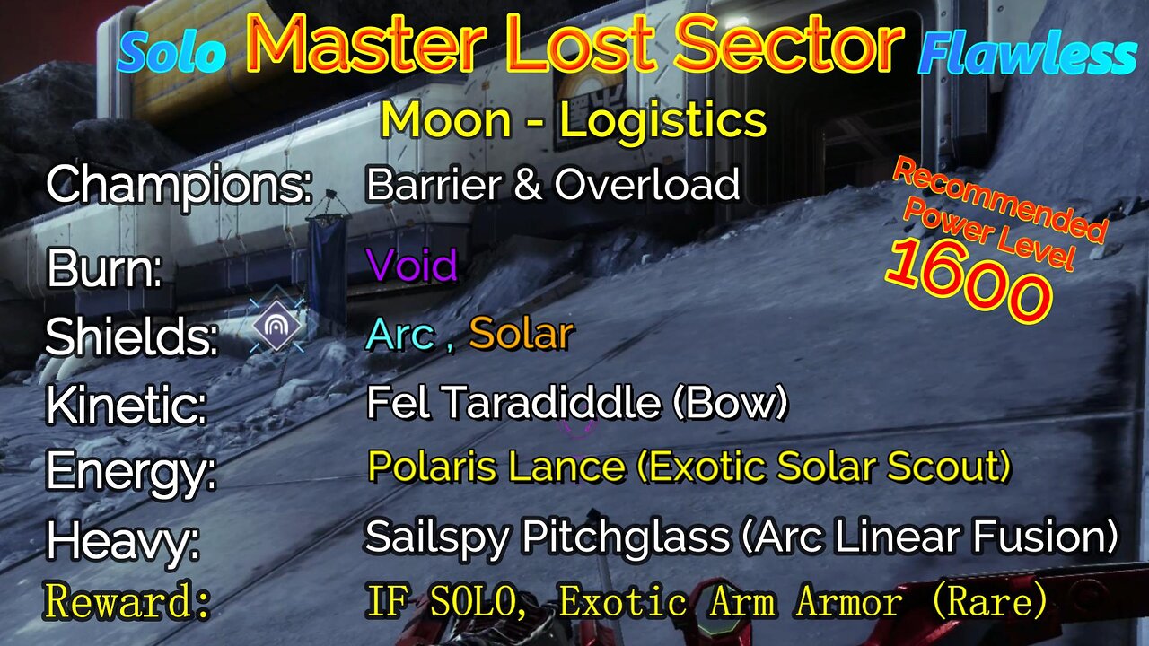 Destiny 2 Master Lost Sector: Moon - K1 Logistics on my Warlock Solo-Flawless 11-24-22