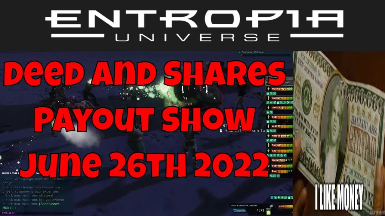 Deed And Shares Payout Show Weekly For Entropia Universe June 26th 2022