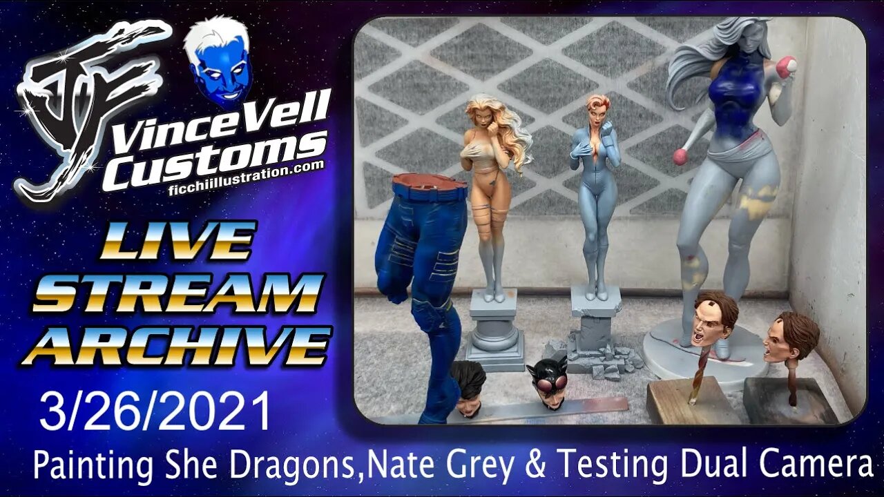 VinceVellCUSTOMS Live Stream - Painting Savage She Dragons, Nate grey & testing dual camera switch