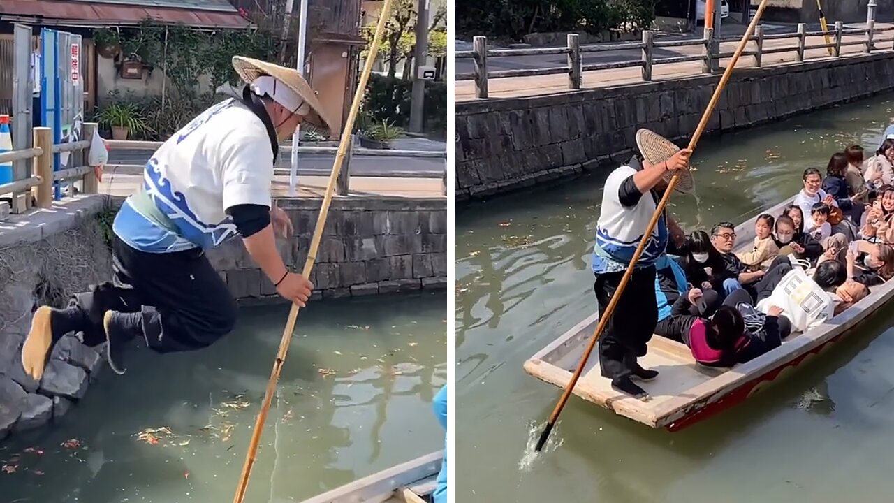 Fearless dude climbs bridge and executes epic boat jump