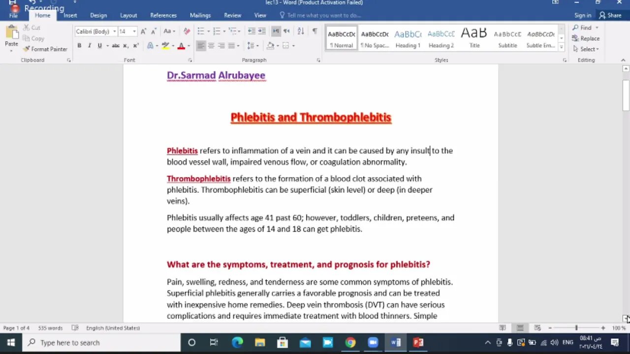 General surgery L13 (Phlebitis and thrombophlebitis)