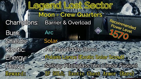 Destiny 2 Legend Lost Sector: Moon - K1 Crew Quarters on my Warlock 12-4-22