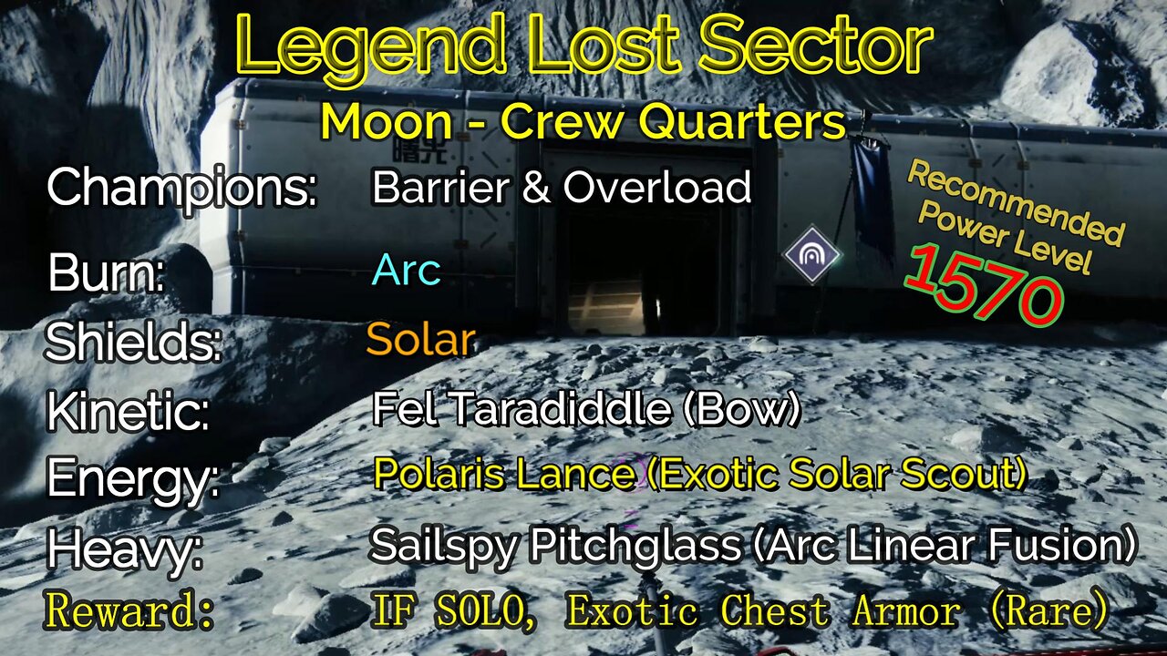 Destiny 2 Legend Lost Sector: Moon - K1 Crew Quarters on my Warlock 12-4-22