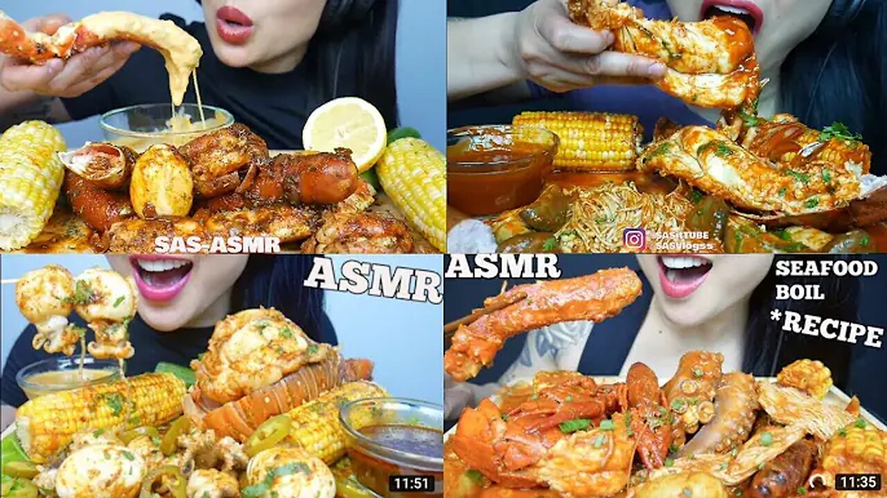 Asmr spicy food boil eggs, corn, enoki mushrooms eating🍤🦐|asmr mukbang seafood compilation