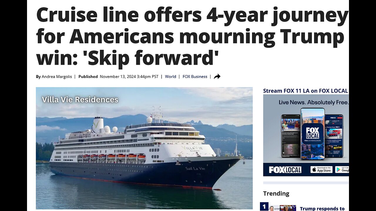 Cruise line offers 4-year journey for Americans mourning Trump win: 'Skip forward'