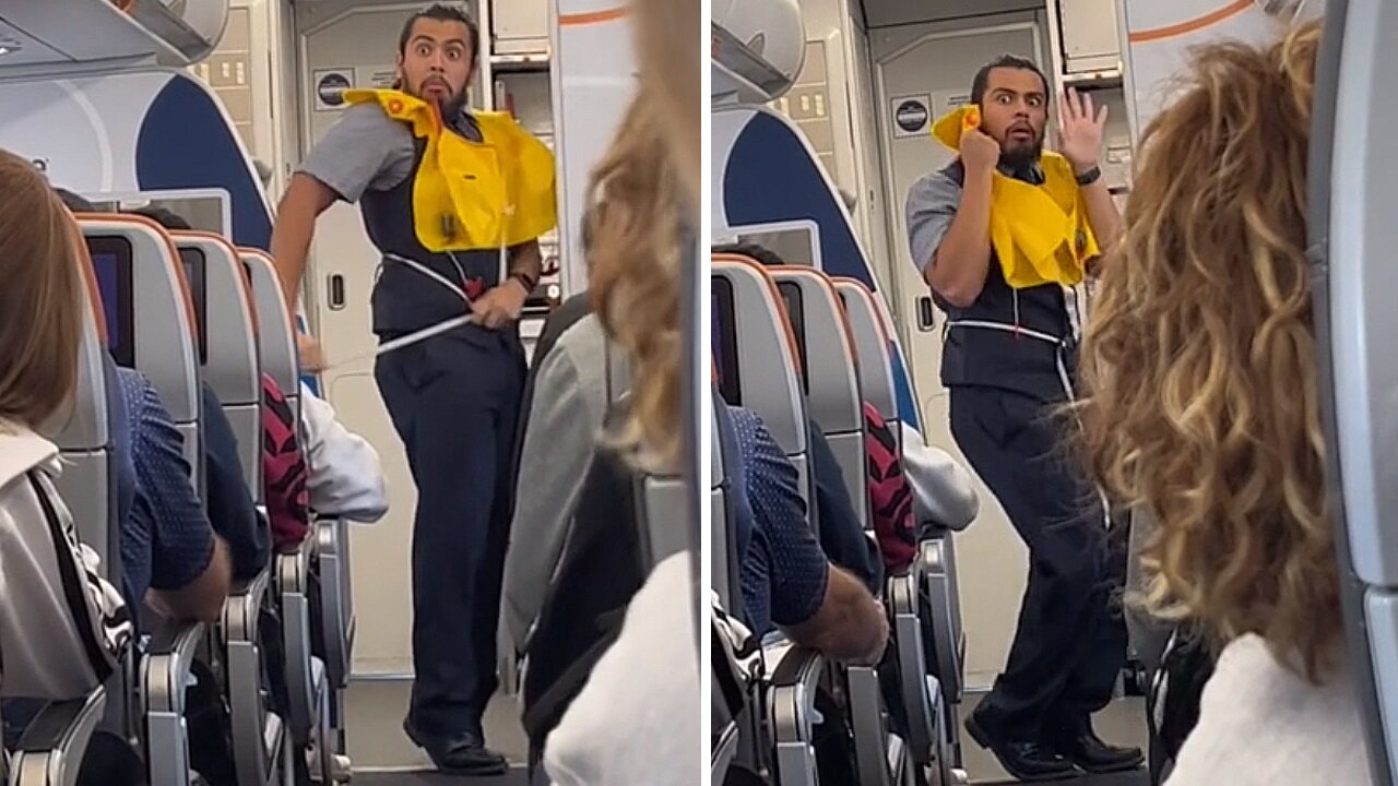 Flight Attendant Puts On A Show During Safety Instructions