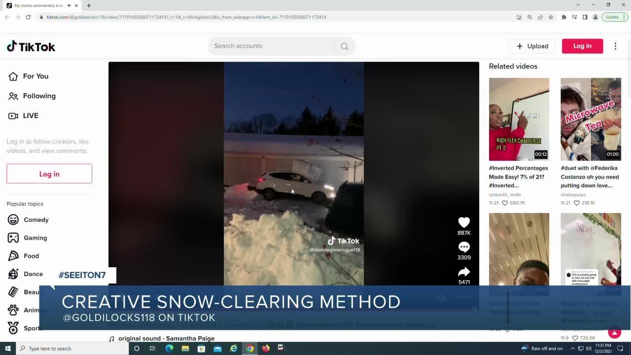 Viral TikTok shows Orchard Park resident trying to remove snow from top of car