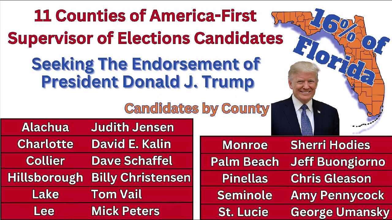 SLATE of 11 AF Florida County Supervisor of Election Candidates need President Trump's Help