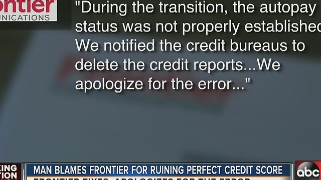 Man blames Frontier for ruining perfect credit score