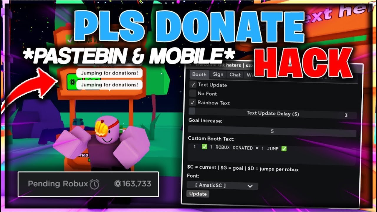 Roblox Script - PLS DONATE | Custom Booth Text, Rainbow Text, Auto Thank, Auto Beg & More