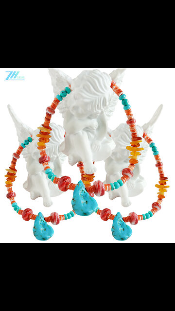 Turquoise orange spiny oyster amber handmade necklace Unique Gifts for Women 20231127-01