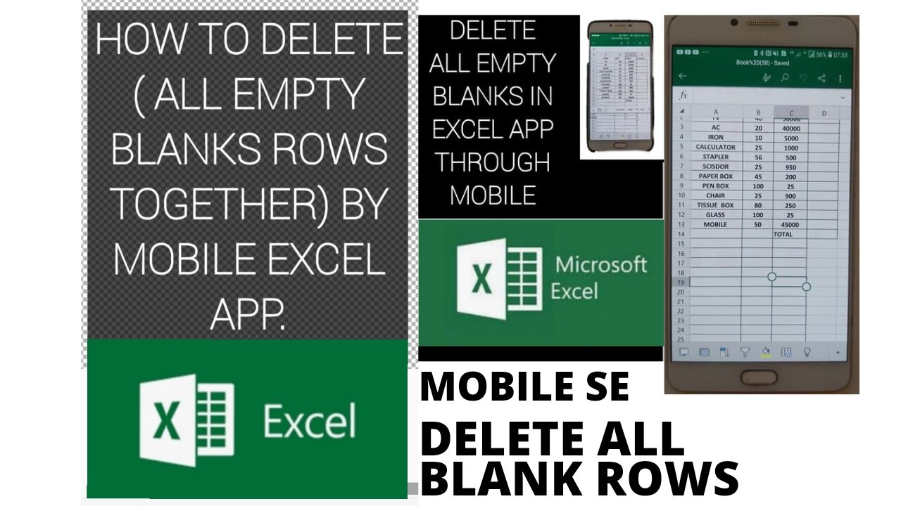 MOBILE SE DELETE KARE ALL EMPTY BLANKS ROWS TOGETHER THROUGH MOBILE APP IN EXCEL TO DO SMART WAY