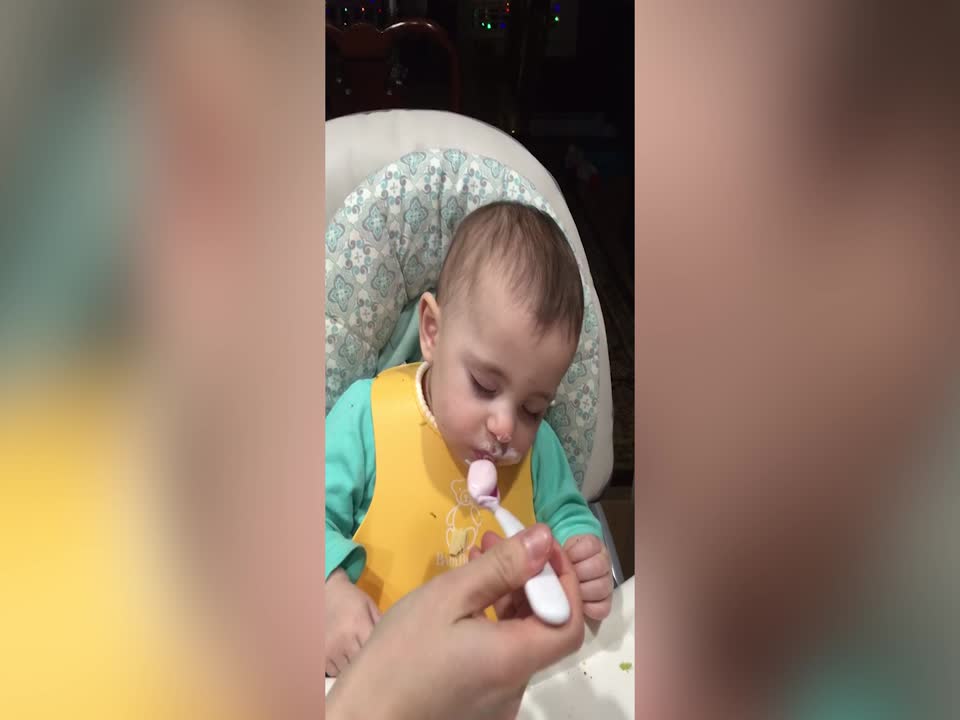 Cute Baby Falls Asleep during Dinner