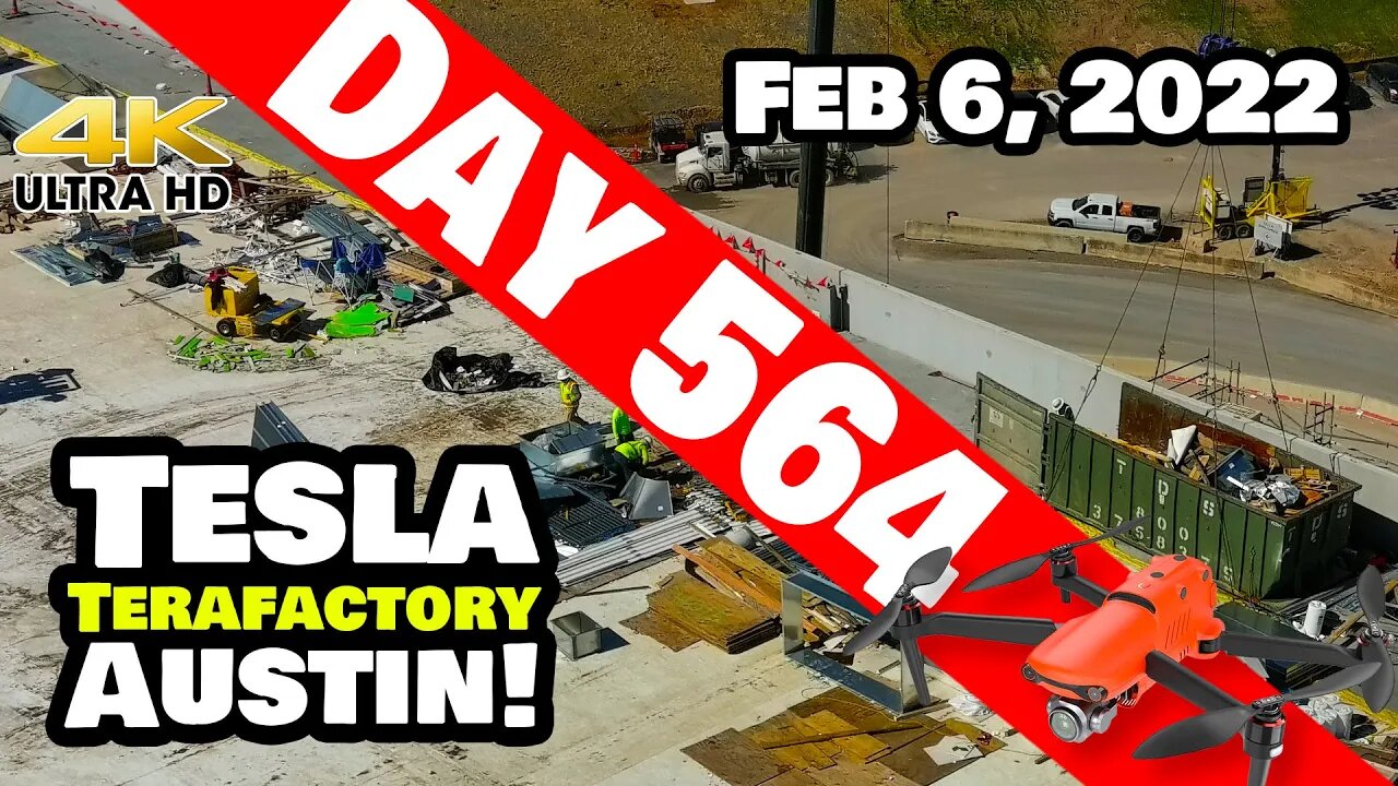 Tesla Gigafactory Austin 4K Day 564 - 2/6/22 - Tesla Terafactory Texas- ROOF CLEANUP AT GIGA TEXAS!