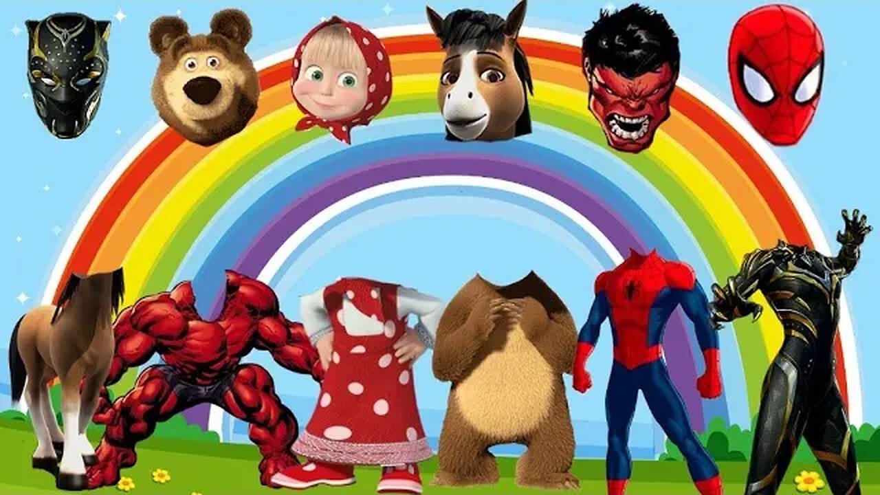 Masha And The Bear , COCOMELON , Doru , Hulk , Spiderman | Match the Head | Video for kids #027